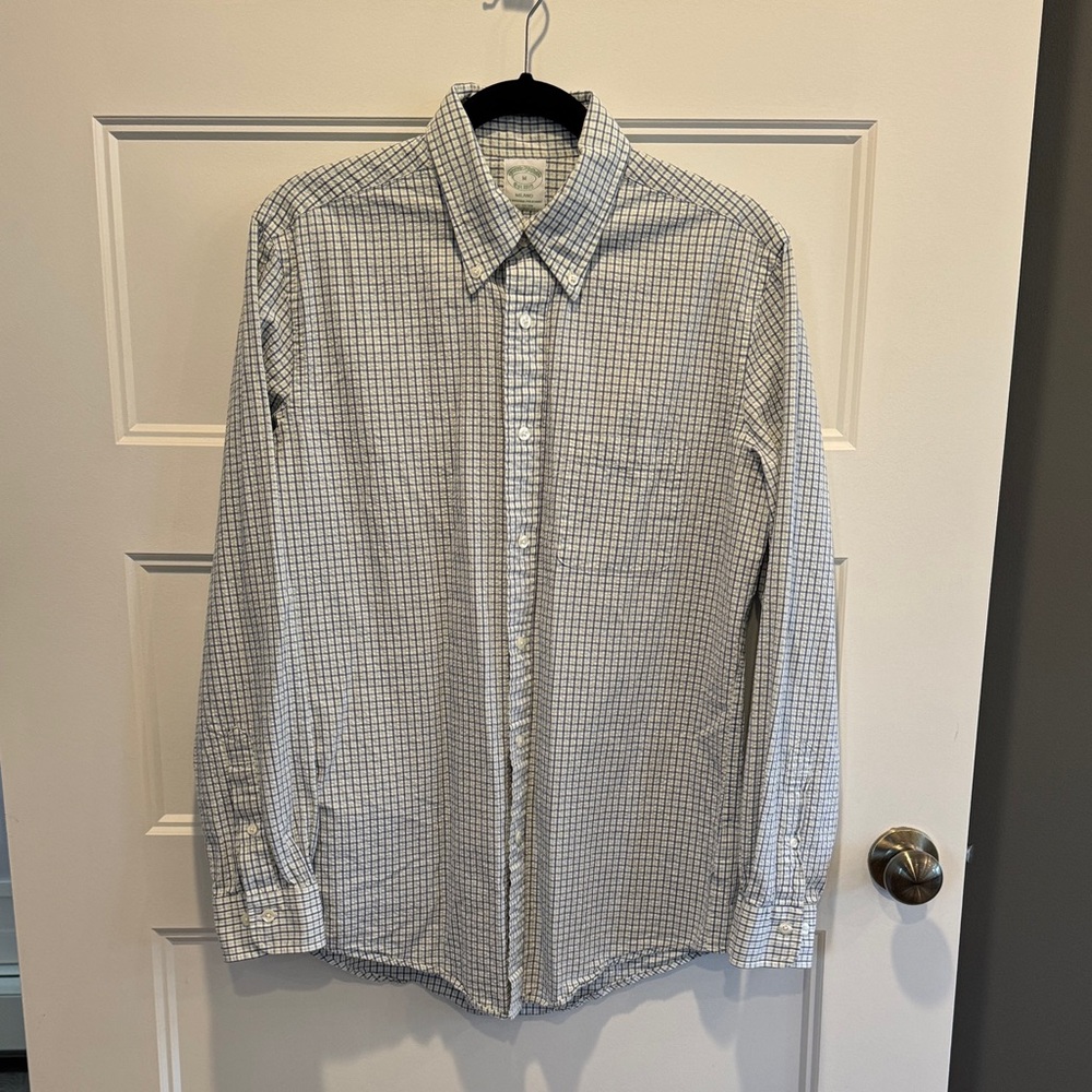 Brooks Brothers Men's Blue & Green Seersucker Checkered Shirt